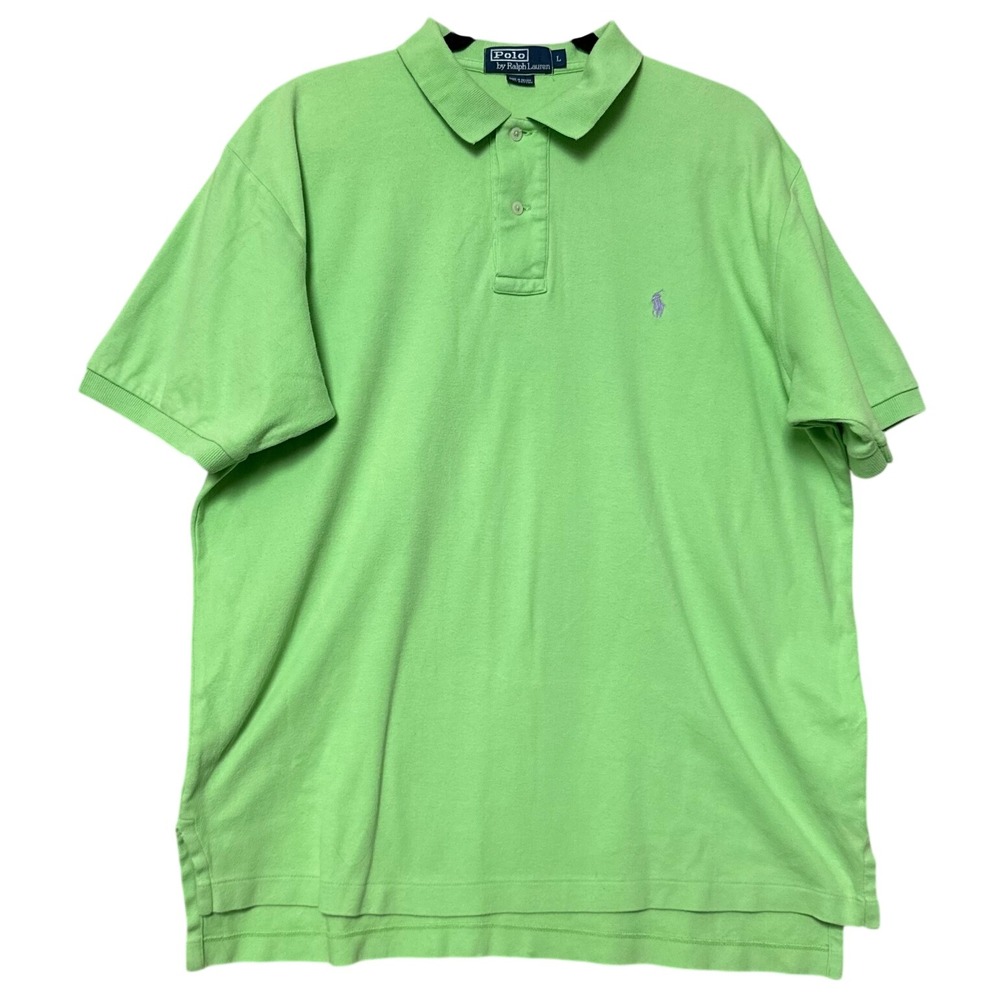 Polo Ralph Lauren Large Lime Green Purple Pony Cotton Pique Polo Shirt Preppy